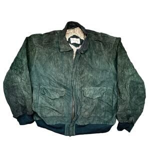 Vintage Repertoire Suede Leather Bomber Aviator Flight Jacket Mens XL Map Lined
